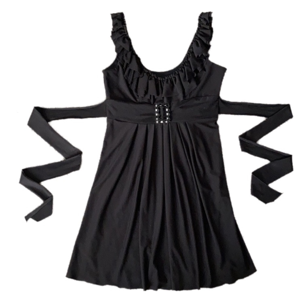 Black sexy dress sleeveless babydoll buckle